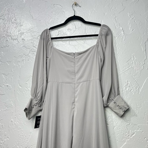 NWT Lulus Feel the Romance Grey Off-the-Shoulder Maxi Dress Size M Bridesmaid - Picture 4 of 9